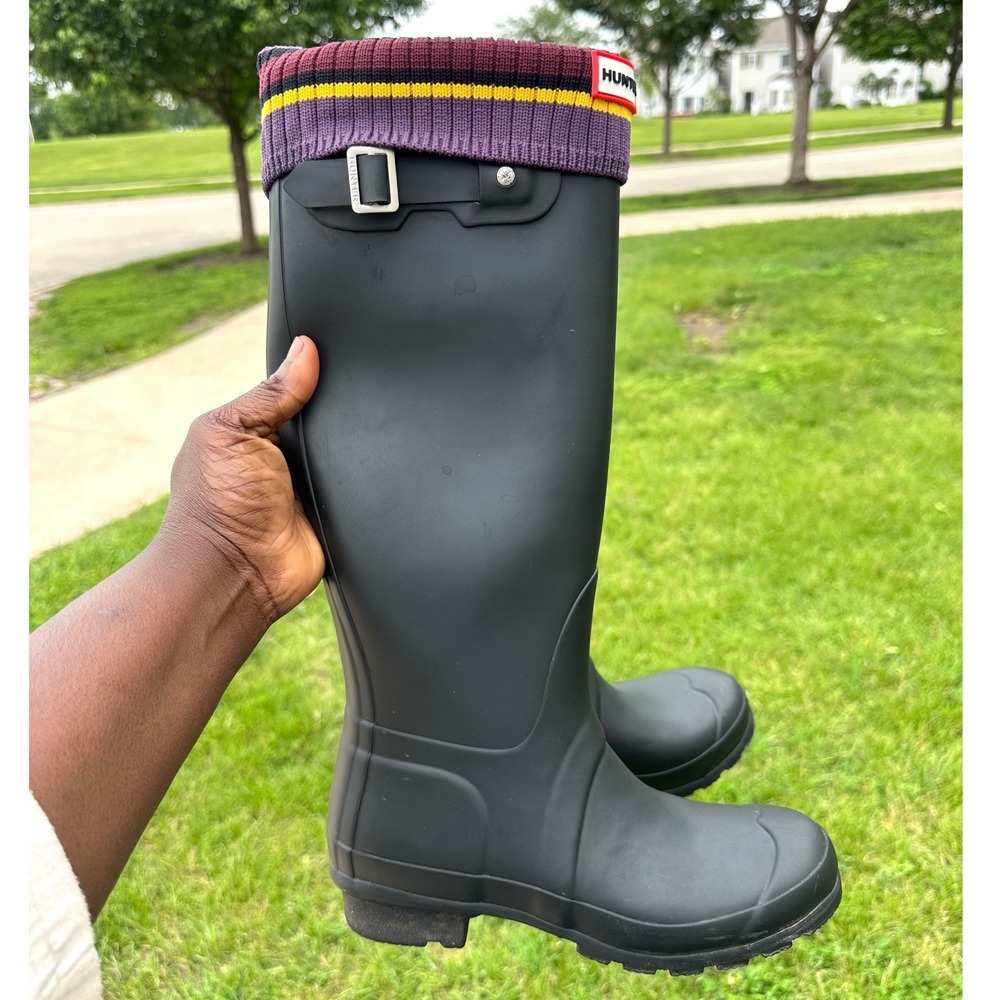 Hunter Women's Original Tall Rain Boots US Size 6 Matte Black With Boot Socks - Picture 12 of 15